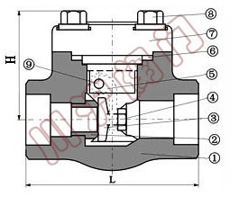 鍛鋼內螺紋止回閥結構圖
