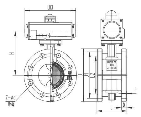 氣動(dòng)襯氟法蘭蝶閥結(jié)構(gòu)圖